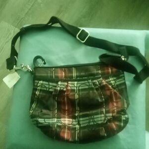(Final Sale)Coach Black and Red Plaid Crossbody Bag